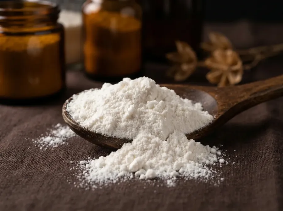 White powder on a wooden spoon